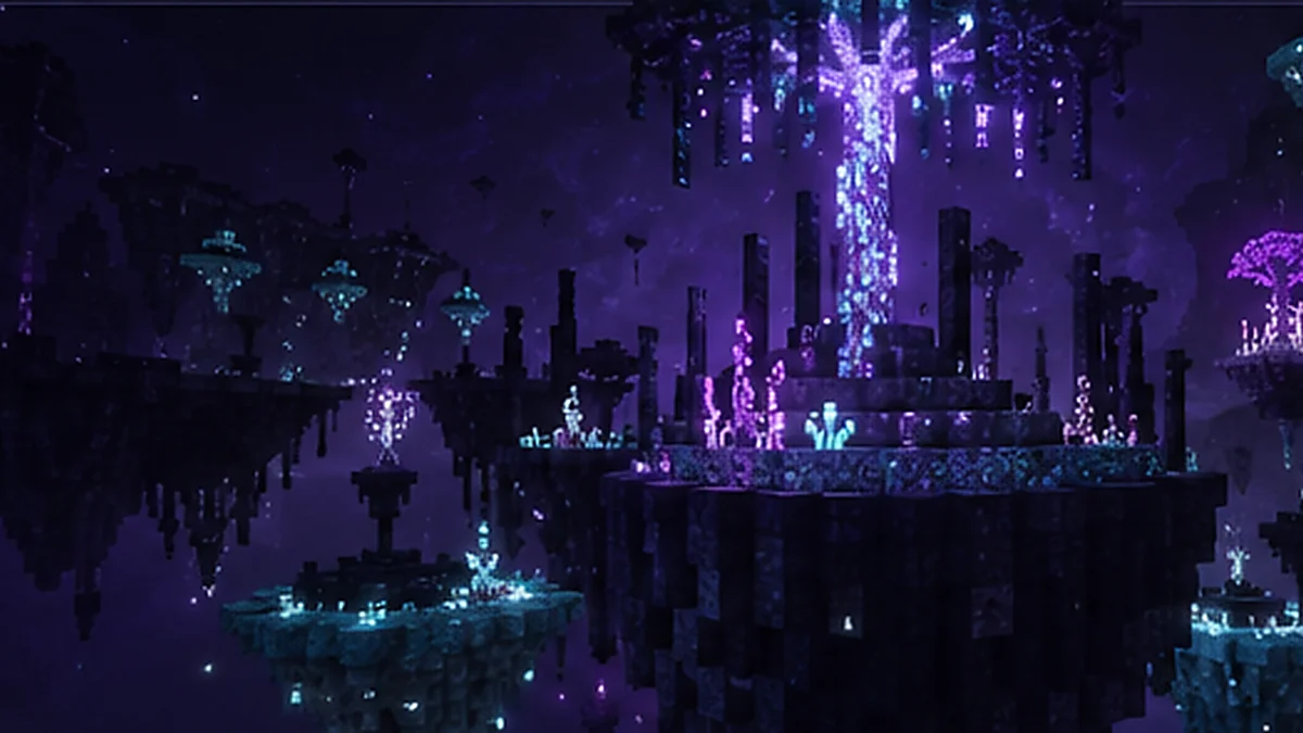 Luminous floating End islands artwork for the Fabric requirements guide